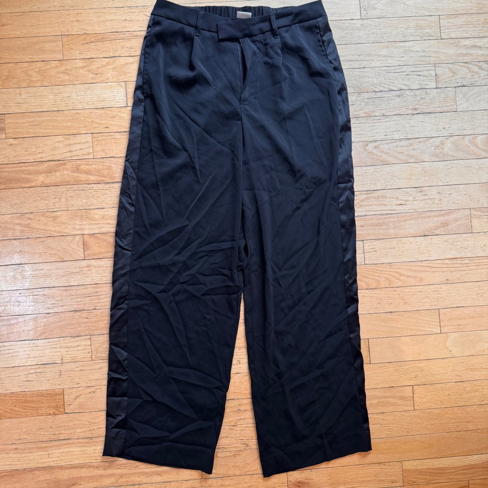 A New Day Black High-Rise Wide Leg Trousers‎ Side Stripe Pants Size 8 NWT